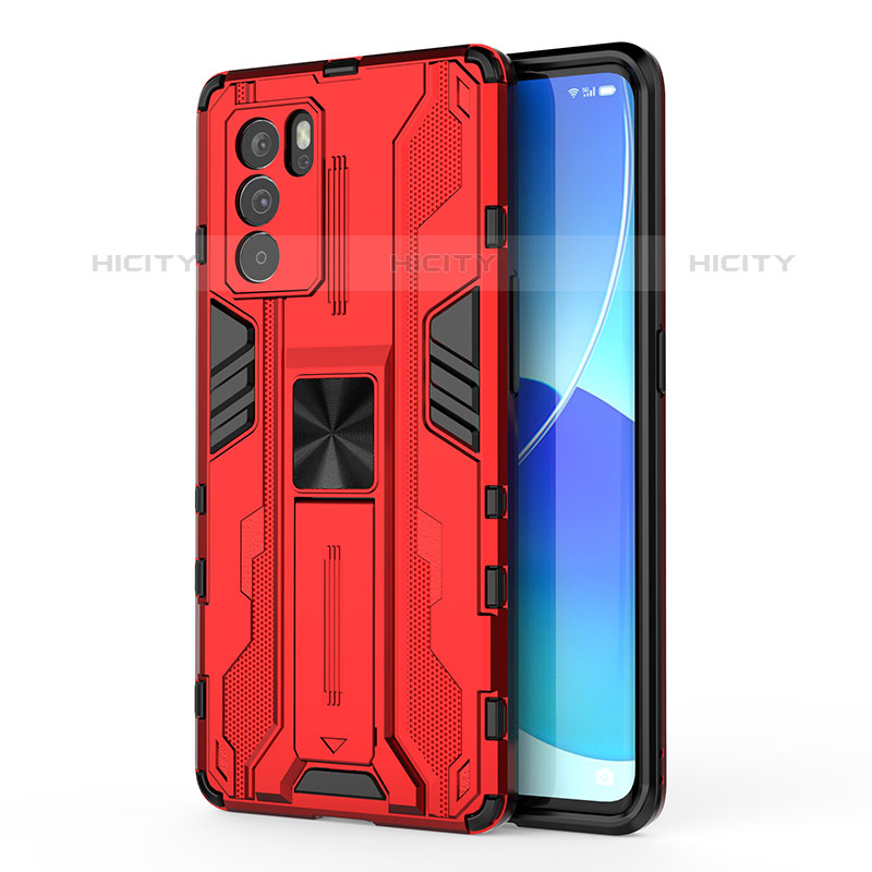 Oppo Reno6 Pro 5G India用ハイブリットバンパーケース スタンド プラスチック 兼シリコーン カバー マグネット式 Oppo 