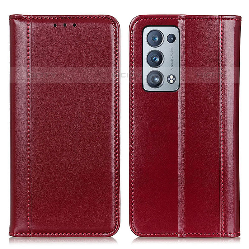 Oppo Reno6 Pro+ Plus 5G用手帳型 レザーケース スタンド カバー M05L Oppo レッド