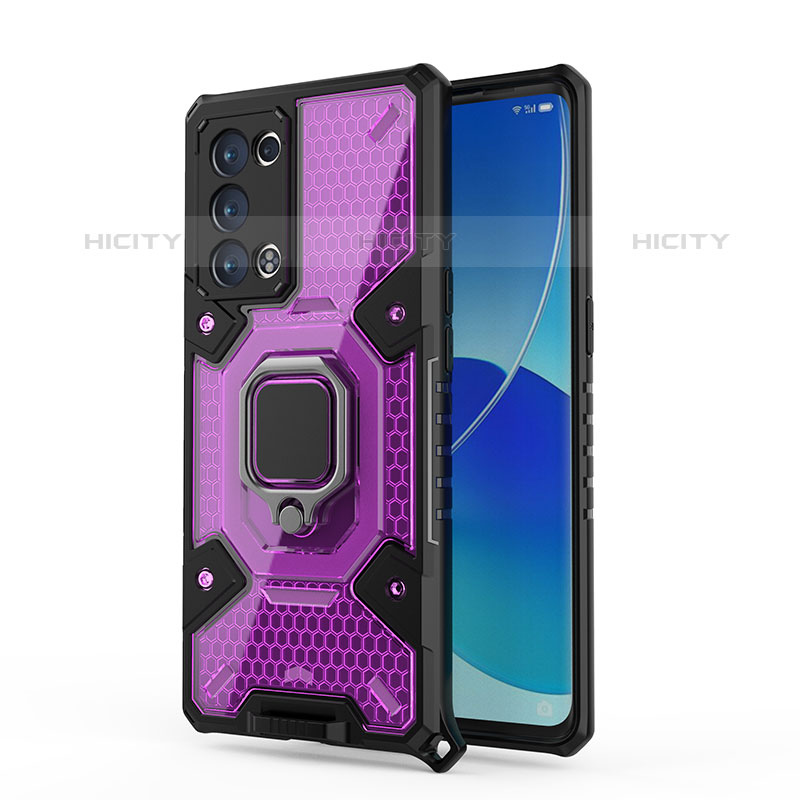 Oppo Reno6 Pro+ Plus 5G用ハイブリットバンパーケース プラスチック アンド指輪 マグネット式 S04 Oppo パープル