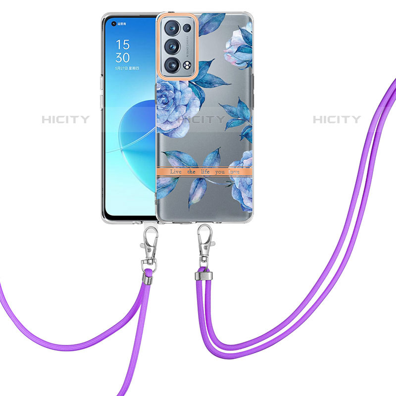 Oppo Reno6 Pro+ Plus 5G用シリコンケース ソフトタッチラバー バタフライ パターン カバー 携帯ストラップ Y06B Oppo 