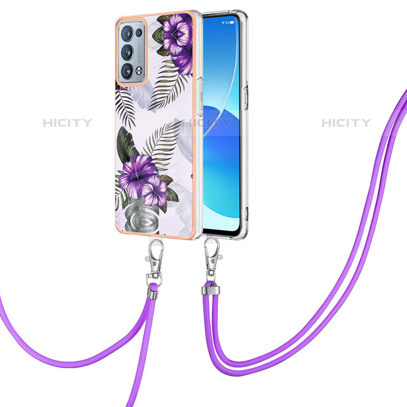 Oppo Reno6 Pro+ Plus 5G用シリコンケース ソフトタッチラバー バタフライ パターン カバー 携帯ストラップ Y03B Oppo 