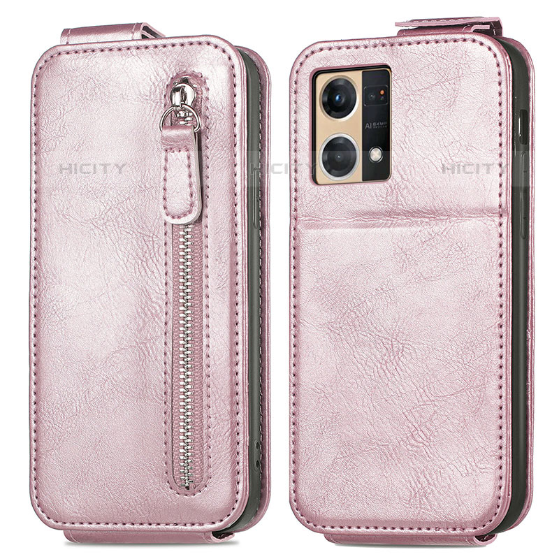 Oppo Reno7 4G用フリップ レザーケース スタンド Oppo ローズゴールド