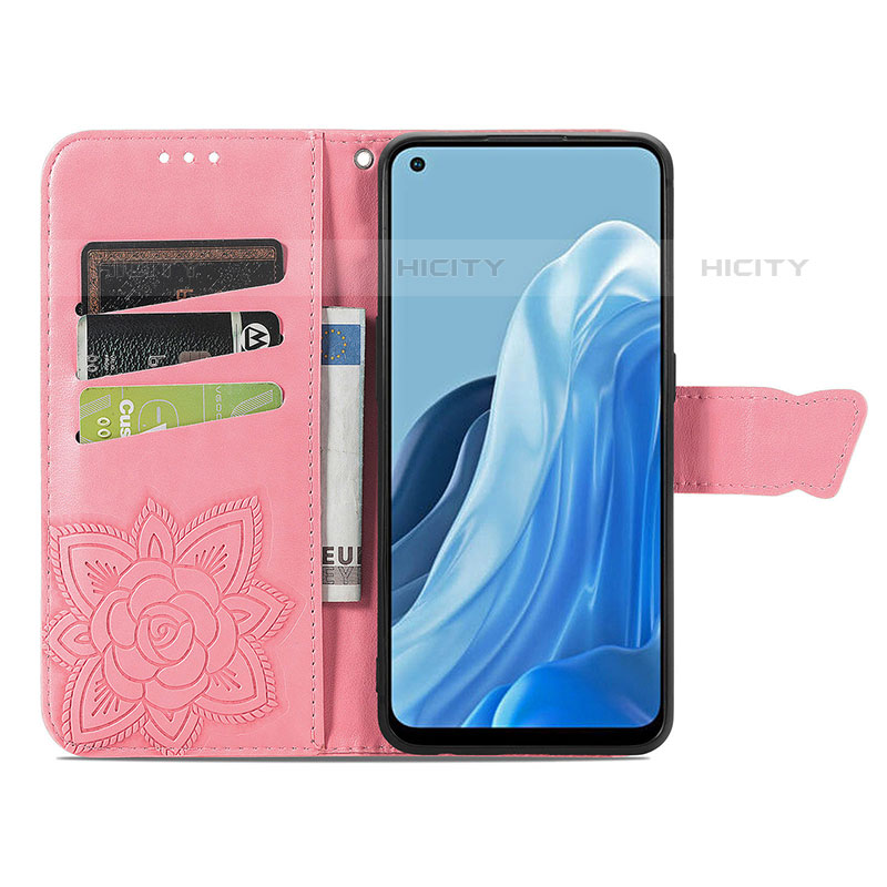 Oppo Reno7 4G用手帳型 レザーケース スタンド バタフライ 蝶 カバー Oppo 