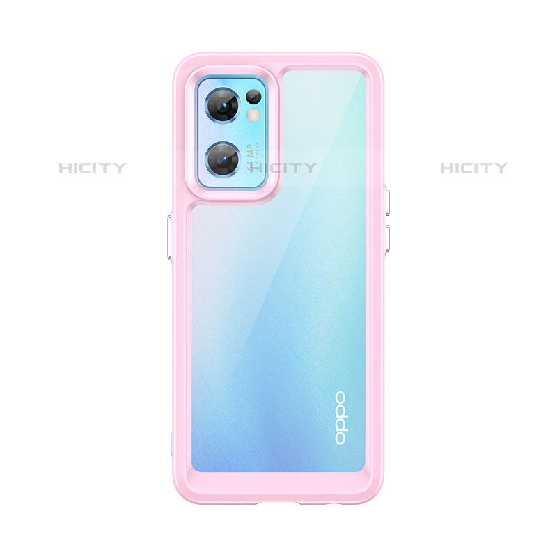 Oppo Reno7 5G用ハイブリットバンパーケース クリア透明 プラスチック カバー J01S Oppo ピンク