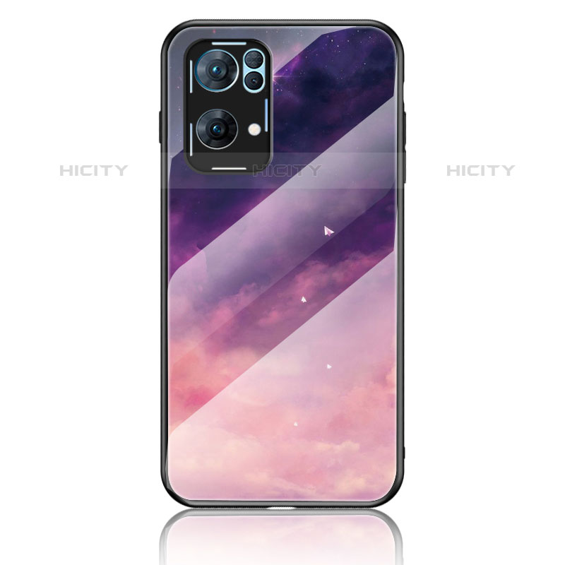 Oppo Reno7 Pro 5G用ハイブリットバンパーケース プラスチック パターン 鏡面 カバー LS4 Oppo パープル