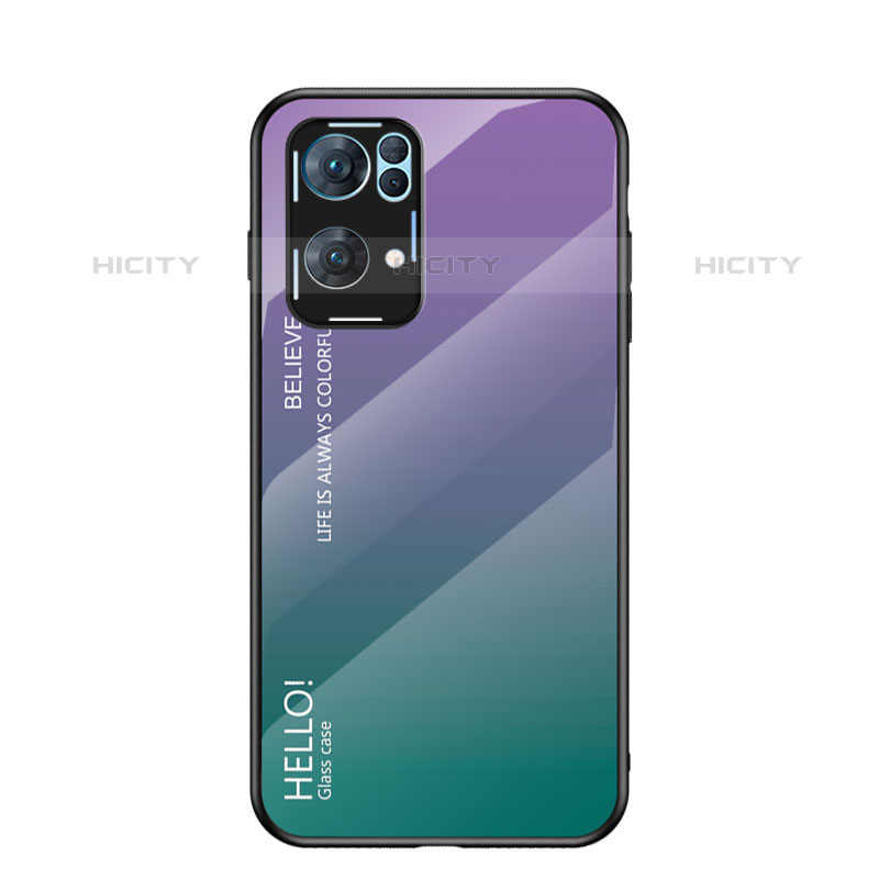 Oppo Reno7 Pro 5G用ハイブリットバンパーケース プラスチック 鏡面 虹 グラデーション 勾配色 カバー LS1 Oppo マルチカラー