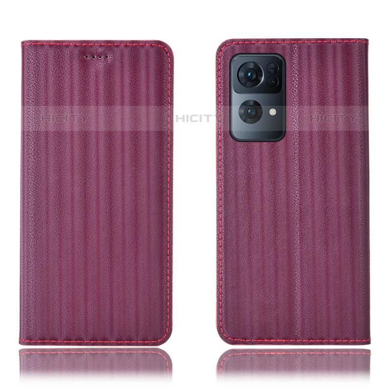 Oppo Reno7 Pro 5G用手帳型 レザーケース スタンド カバー H23P Oppo ワインレッド