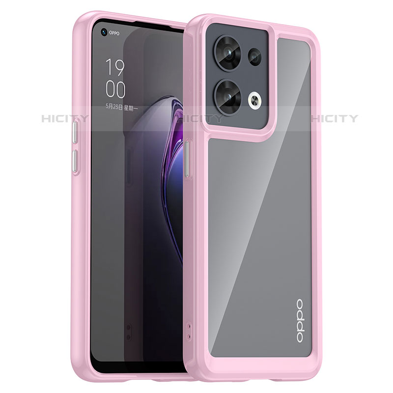 Oppo Reno8 5G用ハイブリットバンパーケース クリア透明 プラスチック カバー J01S Oppo ピンク