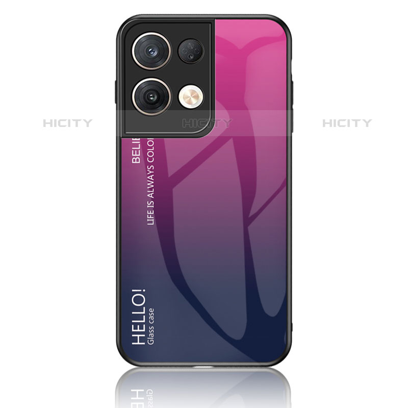 Oppo Reno8 Pro 5G用ハイブリットバンパーケース プラスチック 鏡面 虹 グラデーション 勾配色 カバー LS1 Oppo ローズレッド