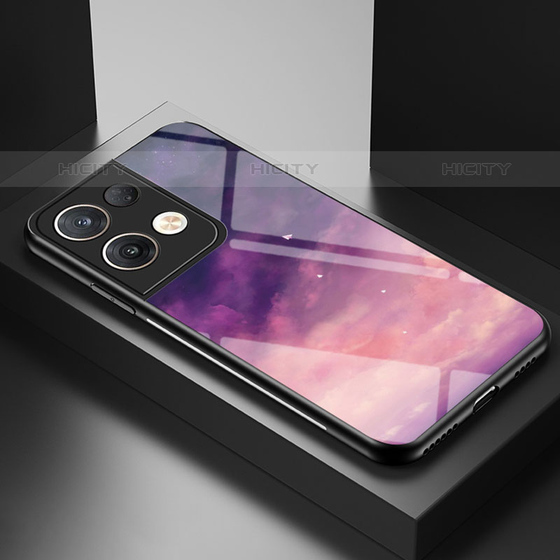 Oppo Reno8 Pro+ Plus 5G用ハイブリットバンパーケース プラスチック パターン 鏡面 カバー LS1 Oppo パープル