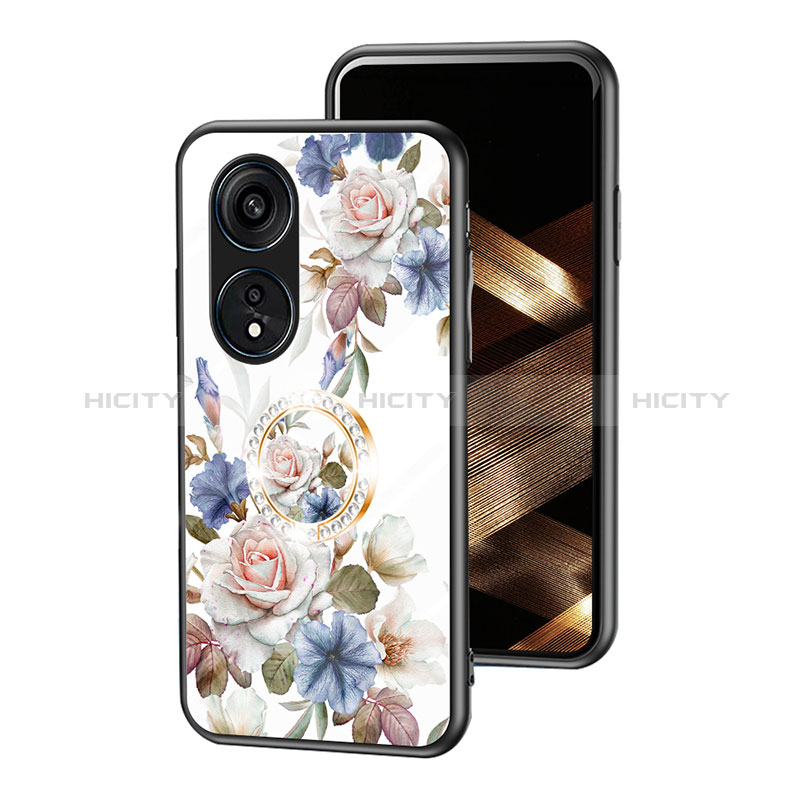 Oppo Reno8 T 4G用ハイブリットバンパーケース プラスチック 鏡面 花 カバー S01 Oppo ホワイト