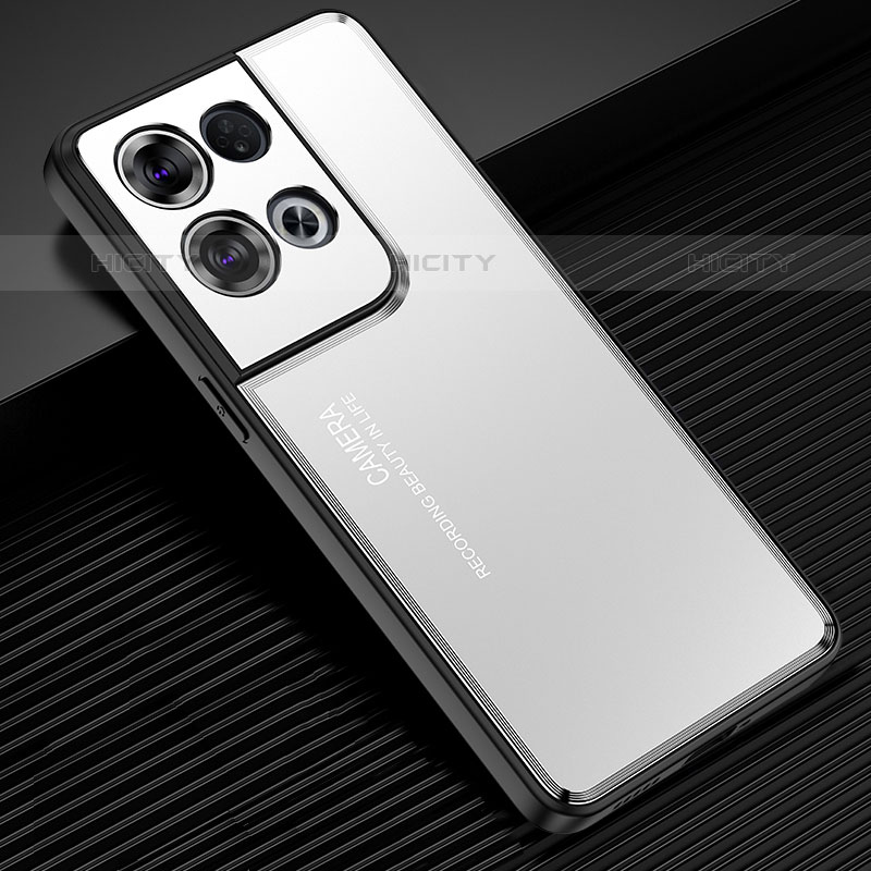 Oppo Reno9 5G用ケース 高級感 手触り良い アルミメタル 製の金属製 兼シリコン カバー J02 Oppo シルバー