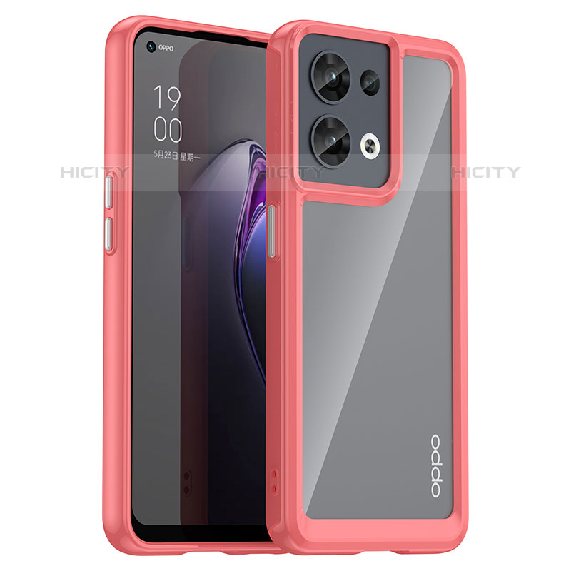 Oppo Reno9 5G用ハイブリットバンパーケース クリア透明 プラスチック カバー J01S Oppo レッド