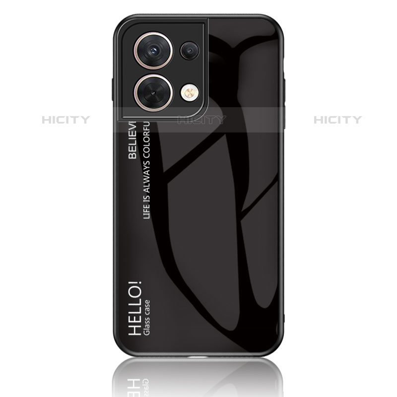 Oppo Reno9 Pro 5G用ハイブリットバンパーケース プラスチック 鏡面 虹 グラデーション 勾配色 カバー LS1 Oppo ブラック