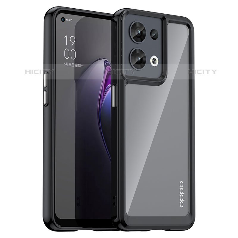 Oppo Reno9 Pro 5G用ハイブリットバンパーケース クリア透明 プラスチック カバー J01S Oppo ブラック