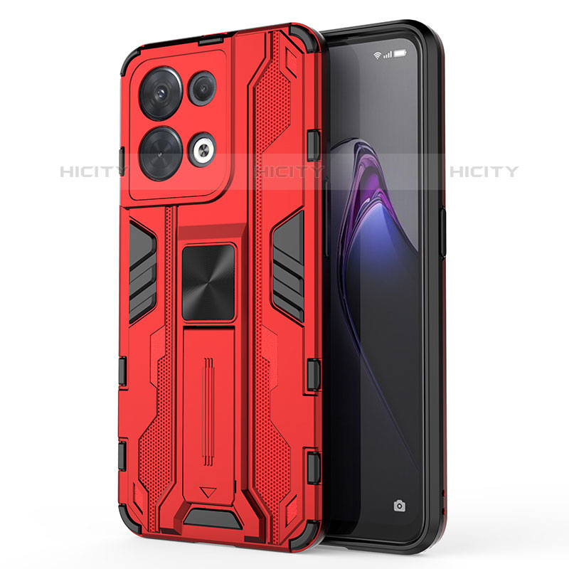 Oppo Reno9 Pro 5G用ハイブリットバンパーケース スタンド プラスチック 兼シリコーン カバー マグネット式 Oppo レッド