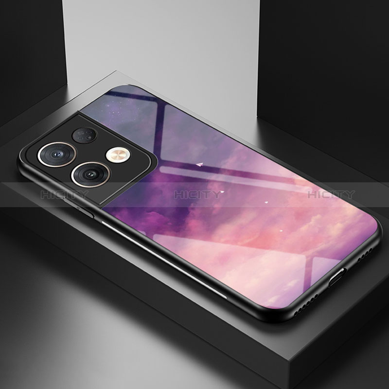 Oppo Reno9 Pro+ Plus 5G用ハイブリットバンパーケース プラスチック パターン 鏡面 カバー LS1 Oppo パープル