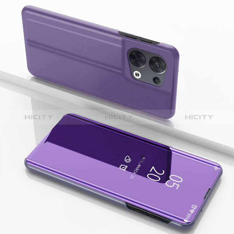 Oppo Reno9 Pro+ Plus 5G用手帳型 レザーケース スタンド 鏡面 カバー Oppo ミッドナイトネイビー