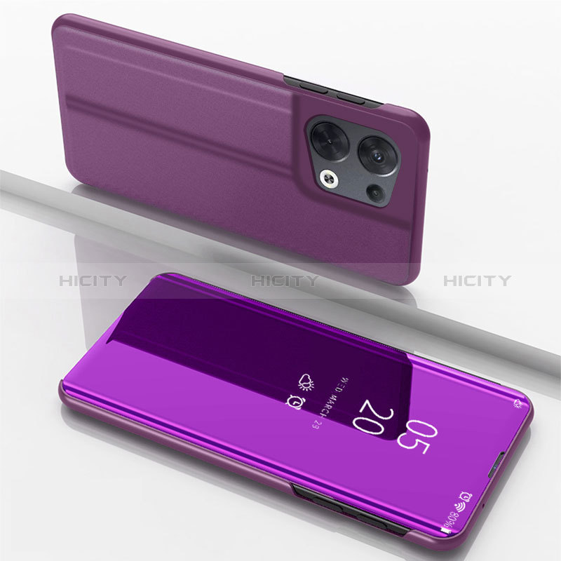 Oppo Reno9 Pro+ Plus 5G用手帳型 レザーケース スタンド 鏡面 カバー Oppo パープル