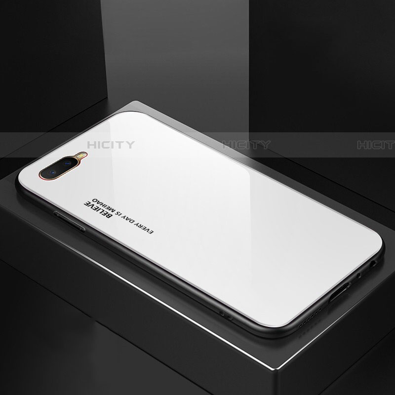 Oppo RX17 Neo用ハイブリットバンパーケース プラスチック 鏡面 虹 グラデーション 勾配色 カバー H01 Oppo ホワイト