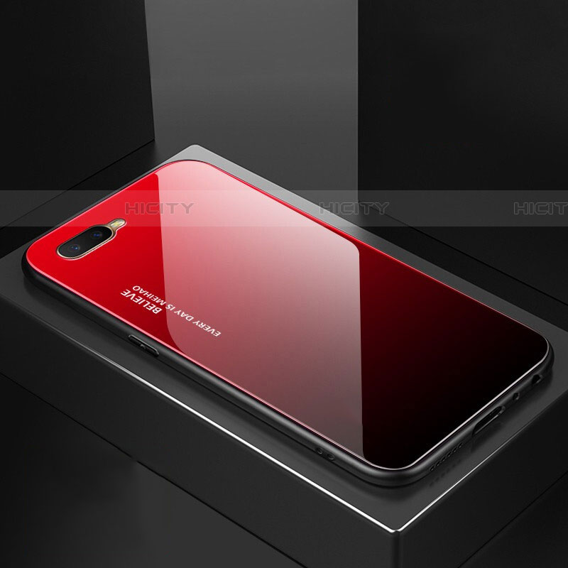 Oppo RX17 Neo用ハイブリットバンパーケース プラスチック 鏡面 虹 グラデーション 勾配色 カバー H01 Oppo レッド