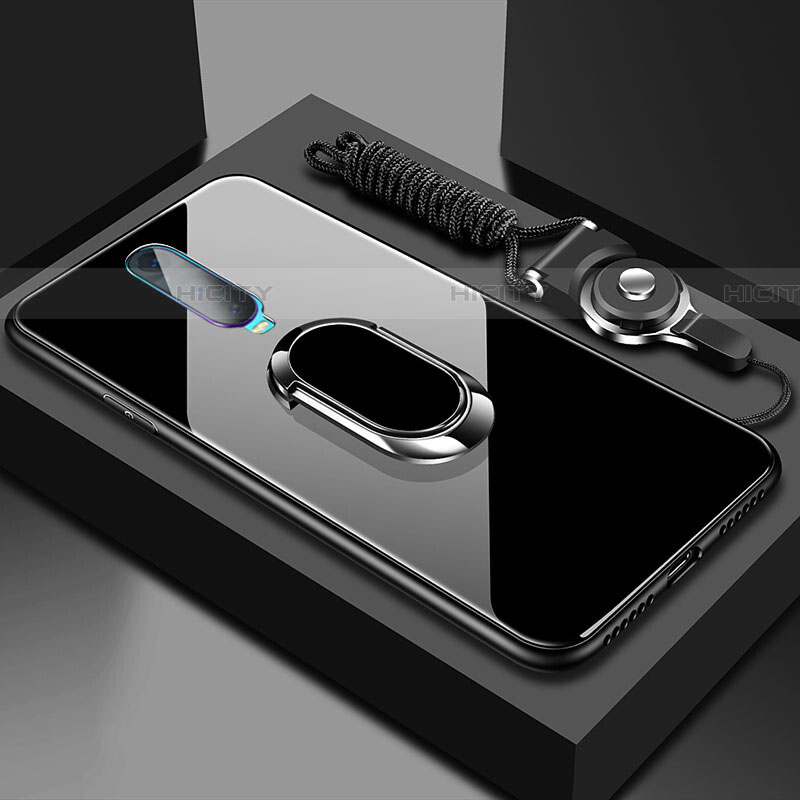 Oppo RX17 Pro用ハイブリットバンパーケース プラスチック 鏡面 カバー アンド指輪 マグネット式 T02 Oppo ブラック