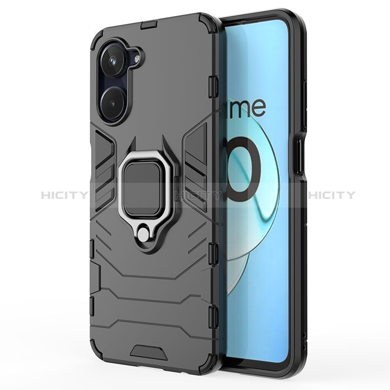 Realme 10 4G用ハイブリットバンパーケース プラスチック アンド指輪 マグネット式 KC2 Realme ブラック