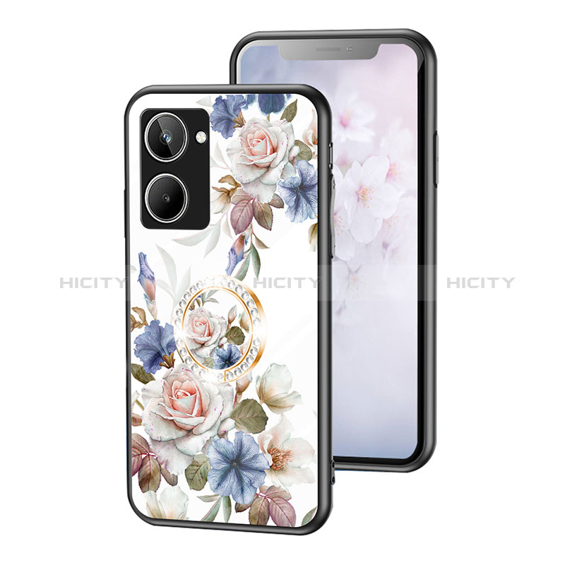 Realme 10 4G用ハイブリットバンパーケース プラスチック 鏡面 花 カバー S01 Realme ホワイト