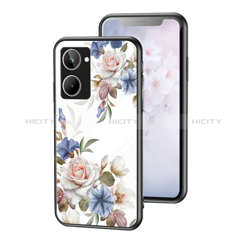 Realme 10 4G用ハイブリットバンパーケース プラスチック 鏡面 花 カバー Realme 