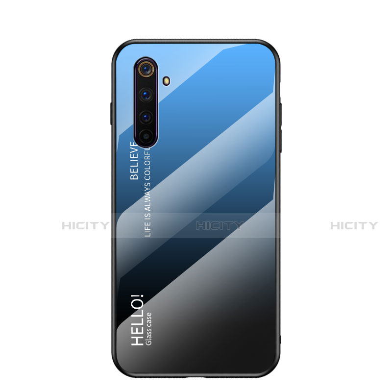 Realme 6用ハイブリットバンパーケース プラスチック 鏡面 虹 グラデーション 勾配色 カバー Realme 