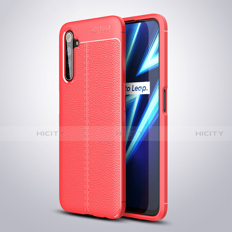 Realme 6 Pro用シリコンケース ソフトタッチラバー レザー柄 カバー Realme レッド