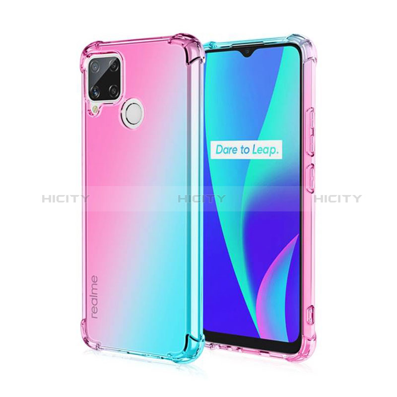 Realme 7i RMX2193用極薄ソフトケース グラデーション 勾配色 クリア透明 Realme シアン