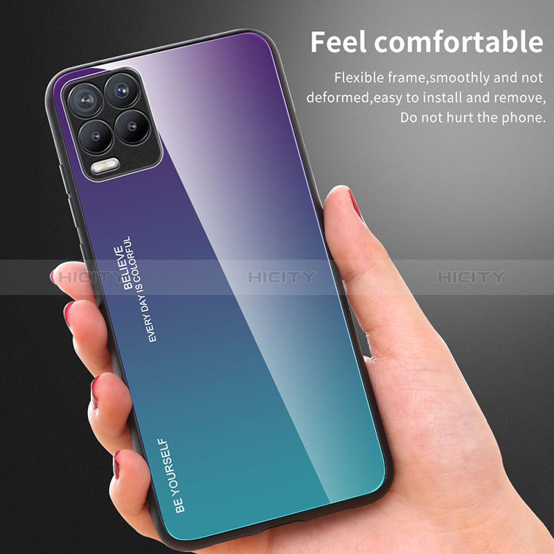 Realme 8 4G用ハイブリットバンパーケース プラスチック 鏡面 虹 グラデーション 勾配色 カバー JM2 Realme 