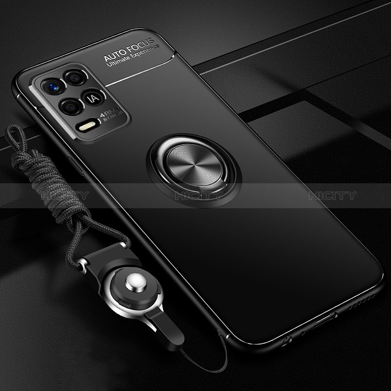 Realme 8 5G用極薄ソフトケース シリコンケース 耐衝撃 全面保護 アンド指輪 マグネット式 バンパー SD3 Realme ブラック