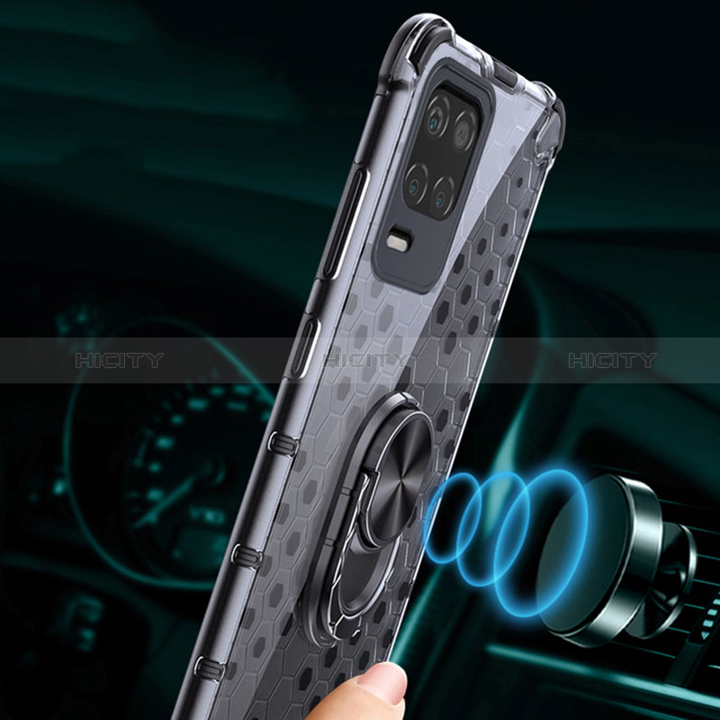 Realme 8 5G用360度 フルカバーハイブリットバンパーケース クリア透明 プラスチック 鏡面 アンド指輪 マグネット式 AM1 Realme 
