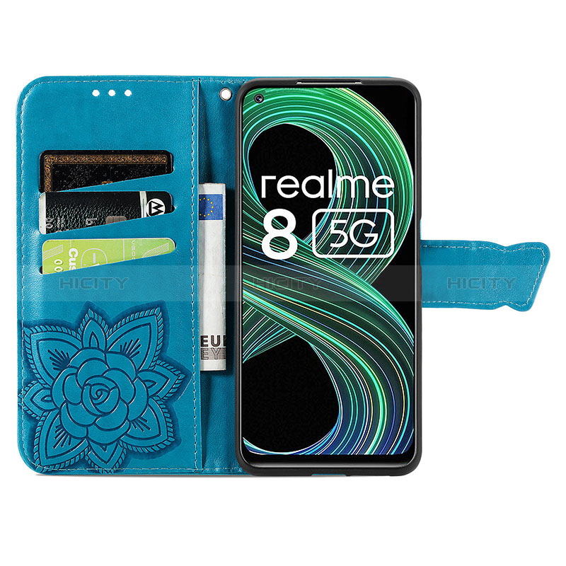 Realme 8 5G用手帳型 レザーケース スタンド バタフライ 蝶 カバー Realme 