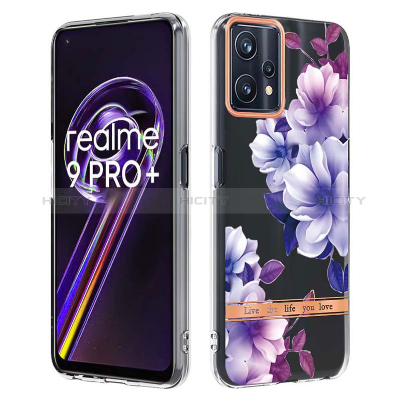 Realme 9 4G用シリコンケース ソフトタッチラバー バタフライ パターン カバー Y06B Realme パープル