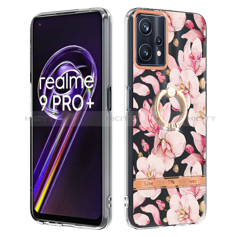 Realme 9 4G用シリコンケース ソフトタッチラバー バタフライ パターン カバー アンド指輪 Y06B Realme 