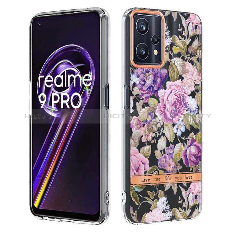 Realme 9 5G用シリコンケース ソフトタッチラバー バタフライ パターン カバー Y06B Realme ラベンダー