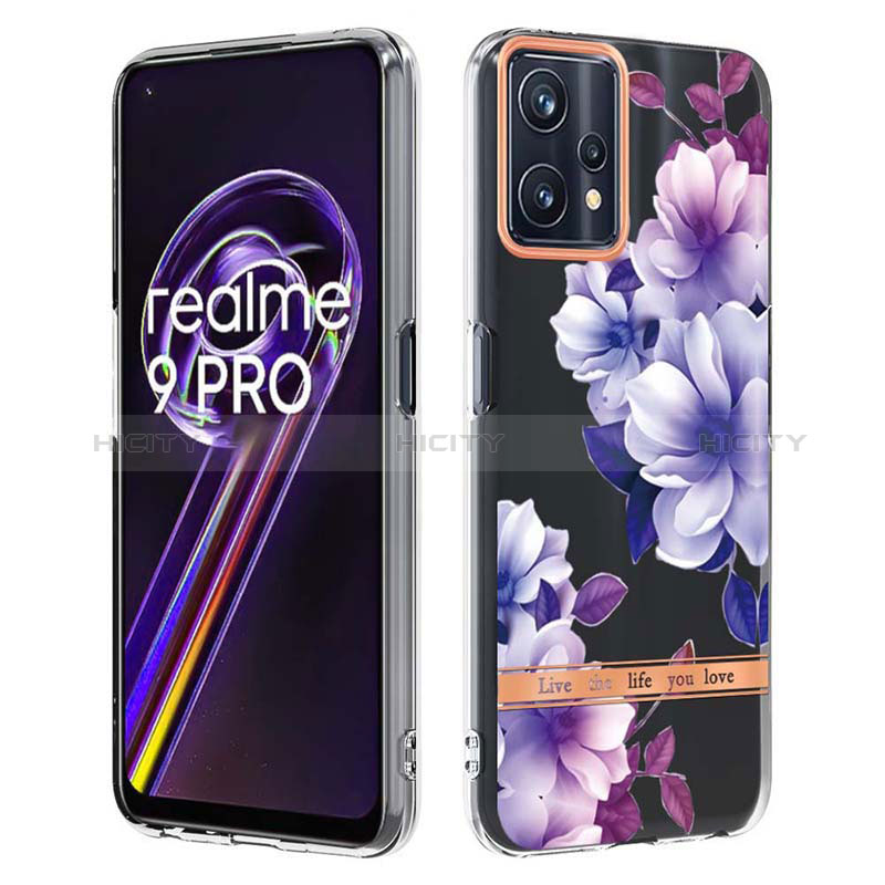 Realme 9 Pro 5G用シリコンケース ソフトタッチラバー バタフライ パターン カバー Y06B Realme パープル