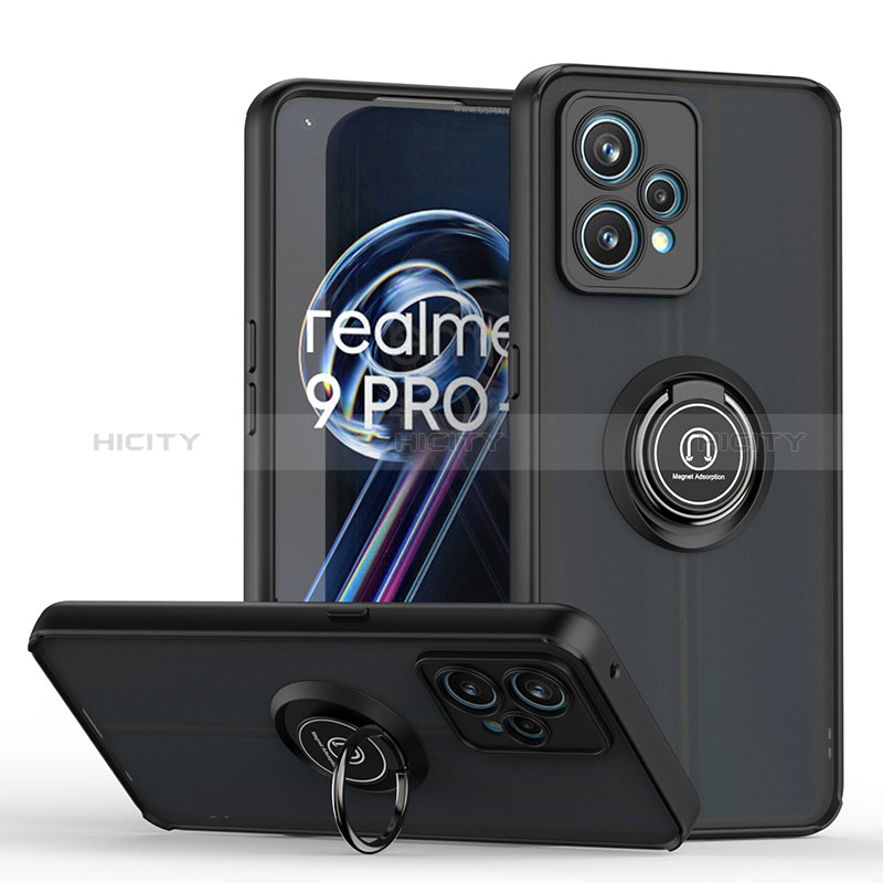 Realme 9 Pro+ Plus 5G用ハイブリットバンパーケース プラスチック アンド指輪 マグネット式 QW2 Realme ブラック