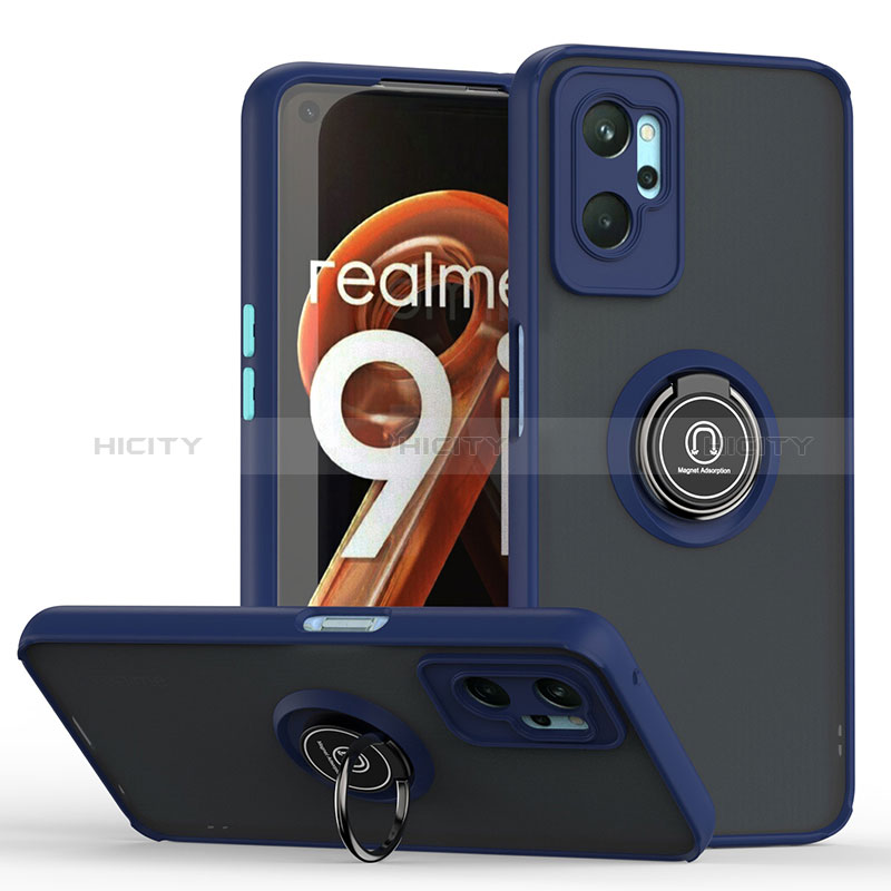 Realme 9i 4G用ハイブリットバンパーケース プラスチック アンド指輪 マグネット式 QW2 Realme ネイビー