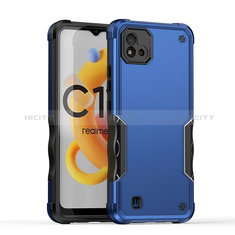 Realme C11 (2021)用ハイブリットバンパーケース プラスチック 兼シリコーン カバー QW1 Realme ネイビー