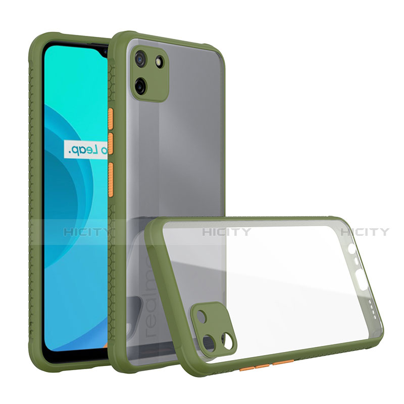 Realme C11用ハイブリットバンパーケース クリア透明 プラスチック 鏡面 カバー Realme グリーン