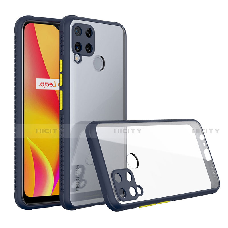 Realme C15用ハイブリットバンパーケース クリア透明 プラスチック 鏡面 カバー Realme ミッドナイトネイビー