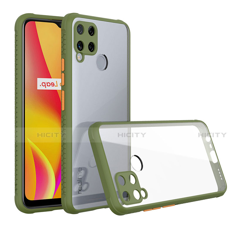 Realme C15用ハイブリットバンパーケース クリア透明 プラスチック 鏡面 カバー Realme グリーン