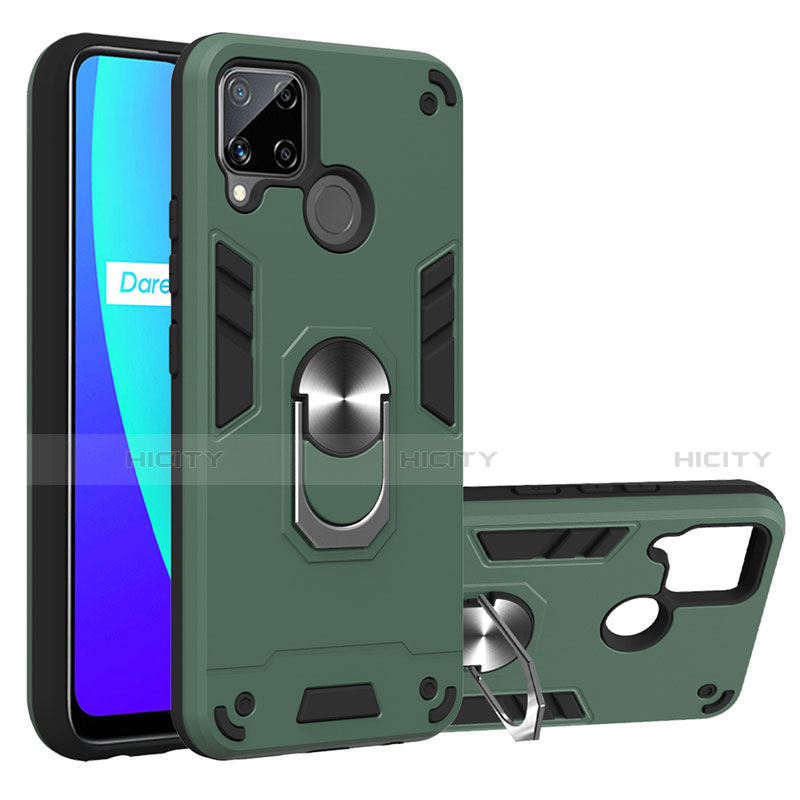 Realme C15用ハイブリットバンパーケース プラスチック アンド指輪 マグネット式 S01 Realme モスグリー