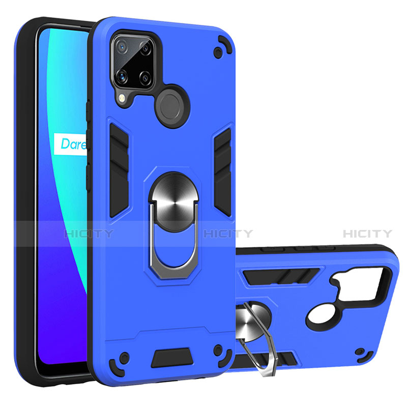 Realme C15用ハイブリットバンパーケース プラスチック アンド指輪 マグネット式 S01 Realme ネイビー