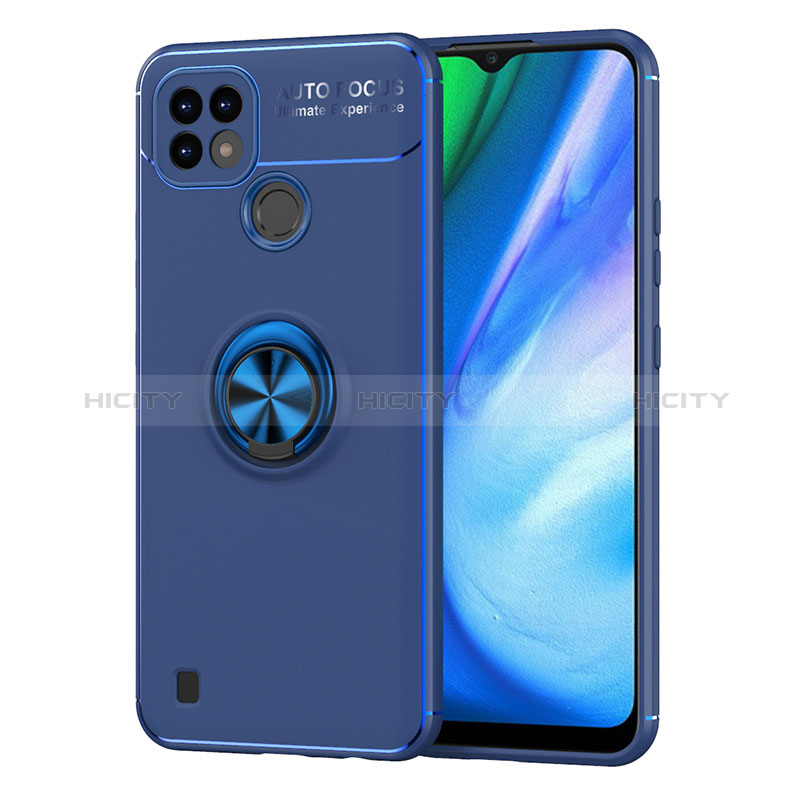 Realme C21用極薄ソフトケース シリコンケース 耐衝撃 全面保護 アンド指輪 マグネット式 バンパー SD2 Realme ネイビー