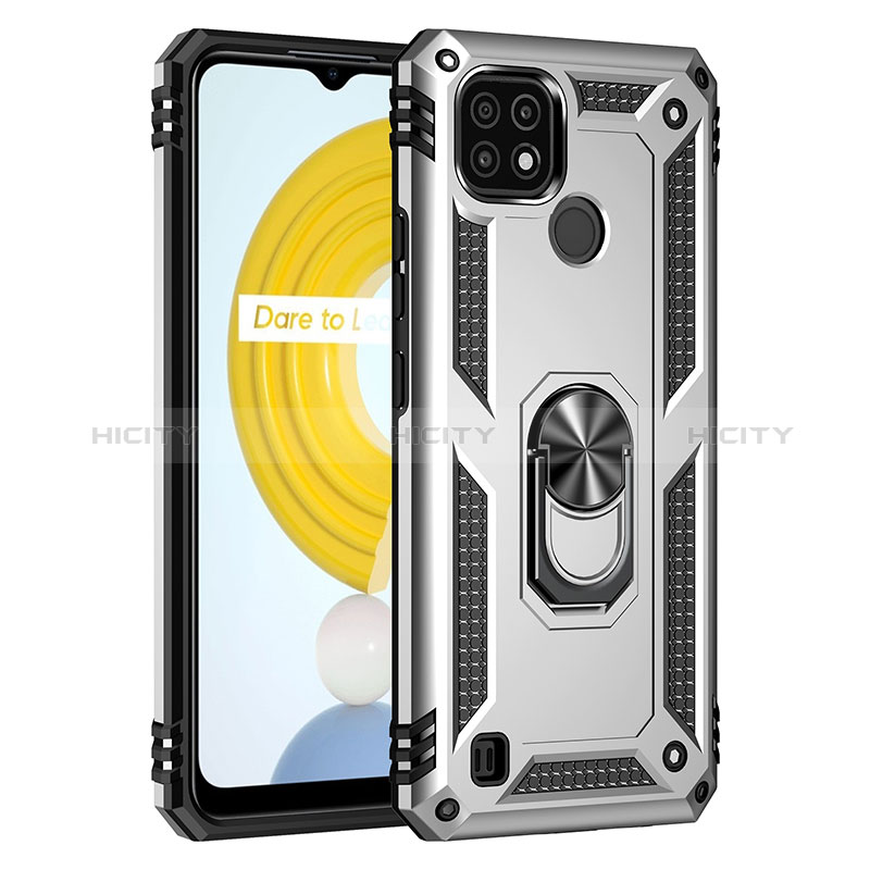 Realme C21用ハイブリットバンパーケース プラスチック アンド指輪 マグネット式 MQ1 Realme シルバー